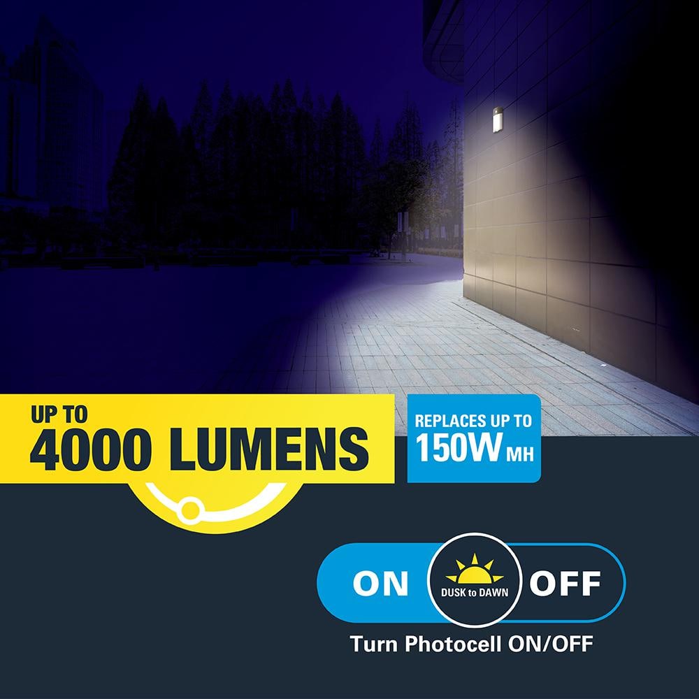 150- Watt Equivalent, Integrated LED, Bronze Finish, Dusk to Dawn Mini Wall Pack Light, Selectable CCT 3000K/4000K/5000K - Hercitys