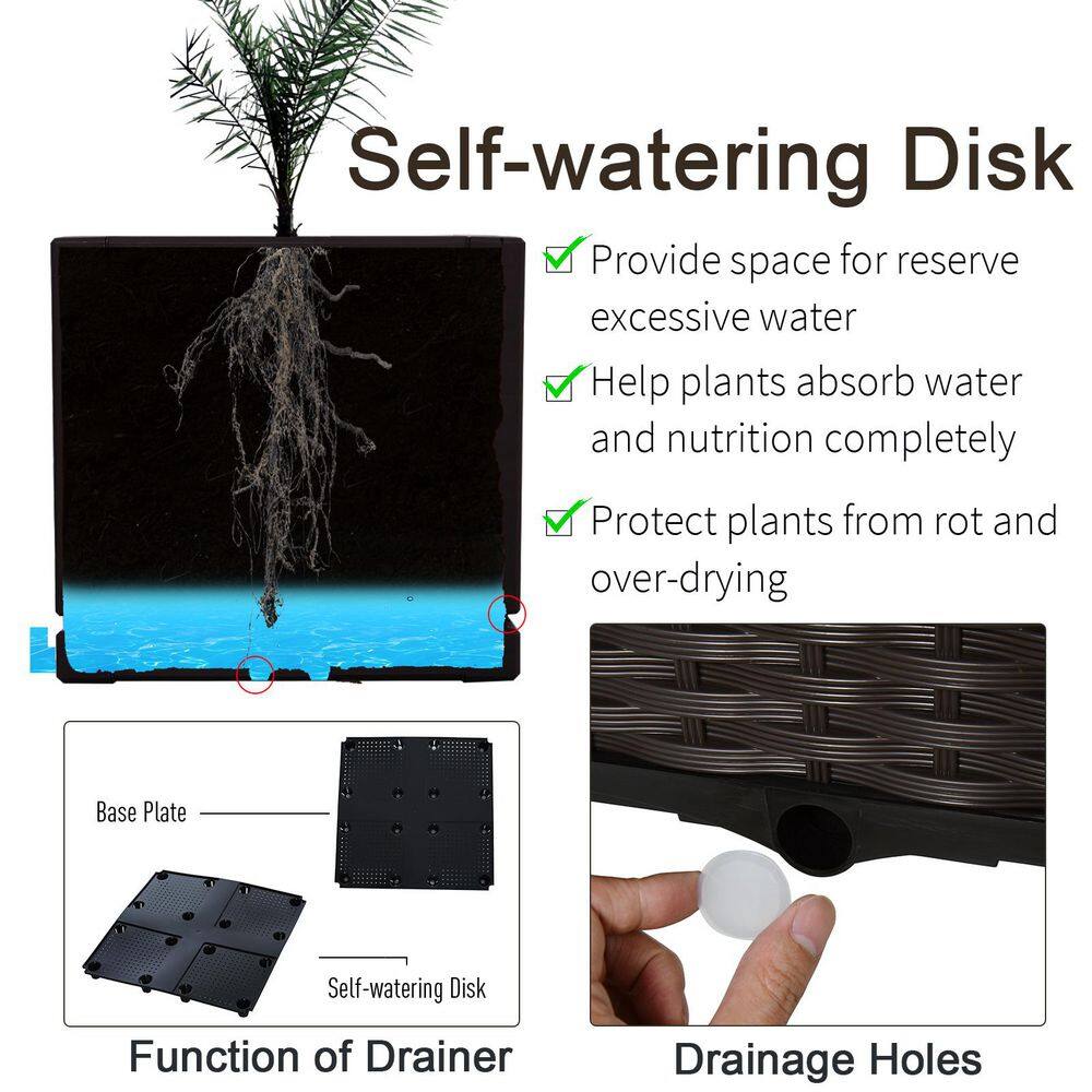 15.75 in. x 15.75 in. x 17.25 in. Brown Polypropylene Raised Garden Bed with Legs, Plastic Self-Watering Planter - Hercitys