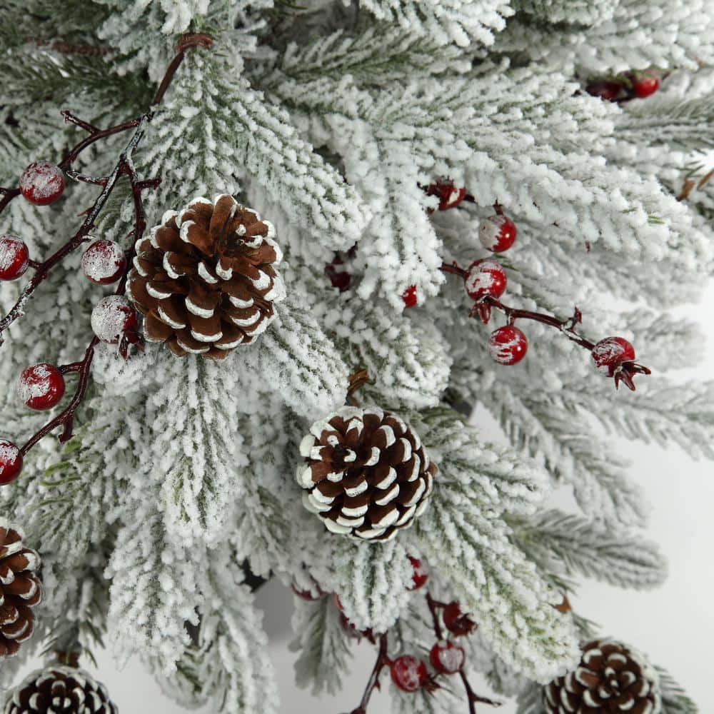 3 ft. Unlit Flocked Stockhorn Artificial Christmas Tree with Black Wooden Pot - Hercitys