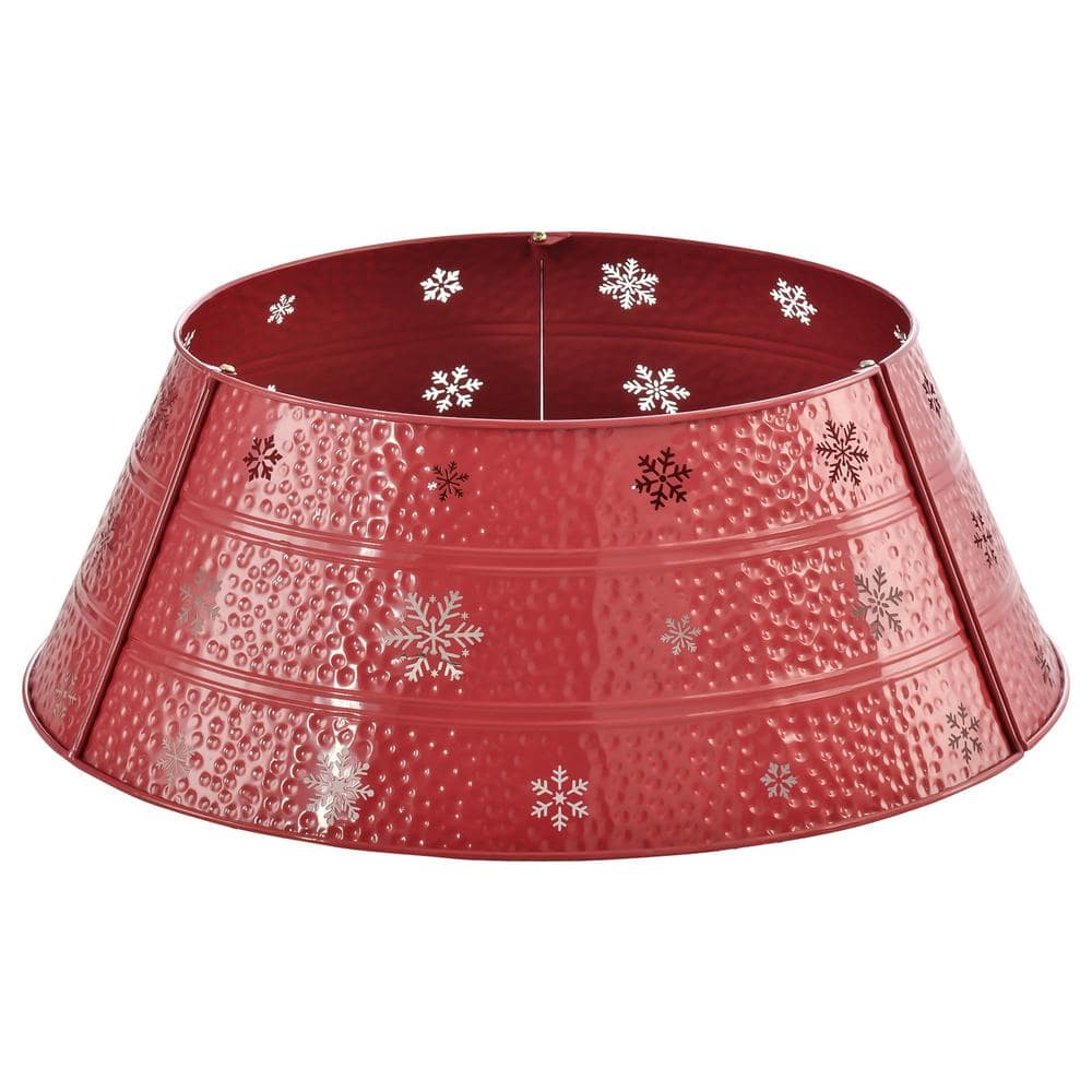 26 in. Red Steel Home Xmas Decoration Christmas with Snowflake Printed Christmas Tree Collar - Hercitys