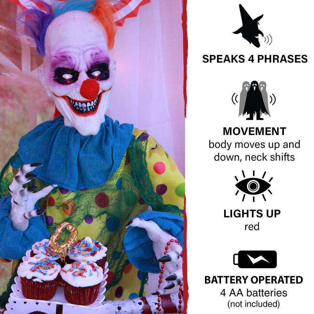 24 in. Battery Operated Animated Poseable Clown with LED Eyes Halloween Prop - Hercitys