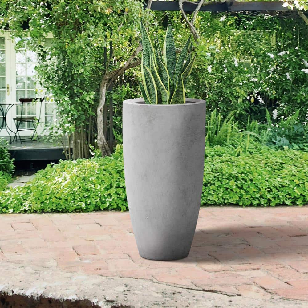 24 in. H Tall Raw Concrete Planter, Large Outdoor Plant Pot, Modern Tapered Flower Pot for Garden - Hercitys