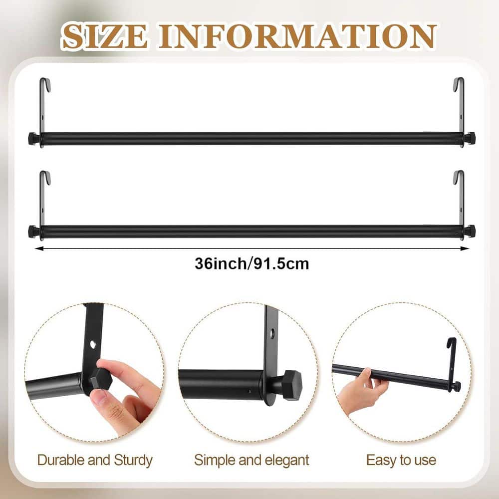36 in. Wire Shelving Garment Hanger Bar for Home Retail Store in Black (2-Pack) - Hercitys