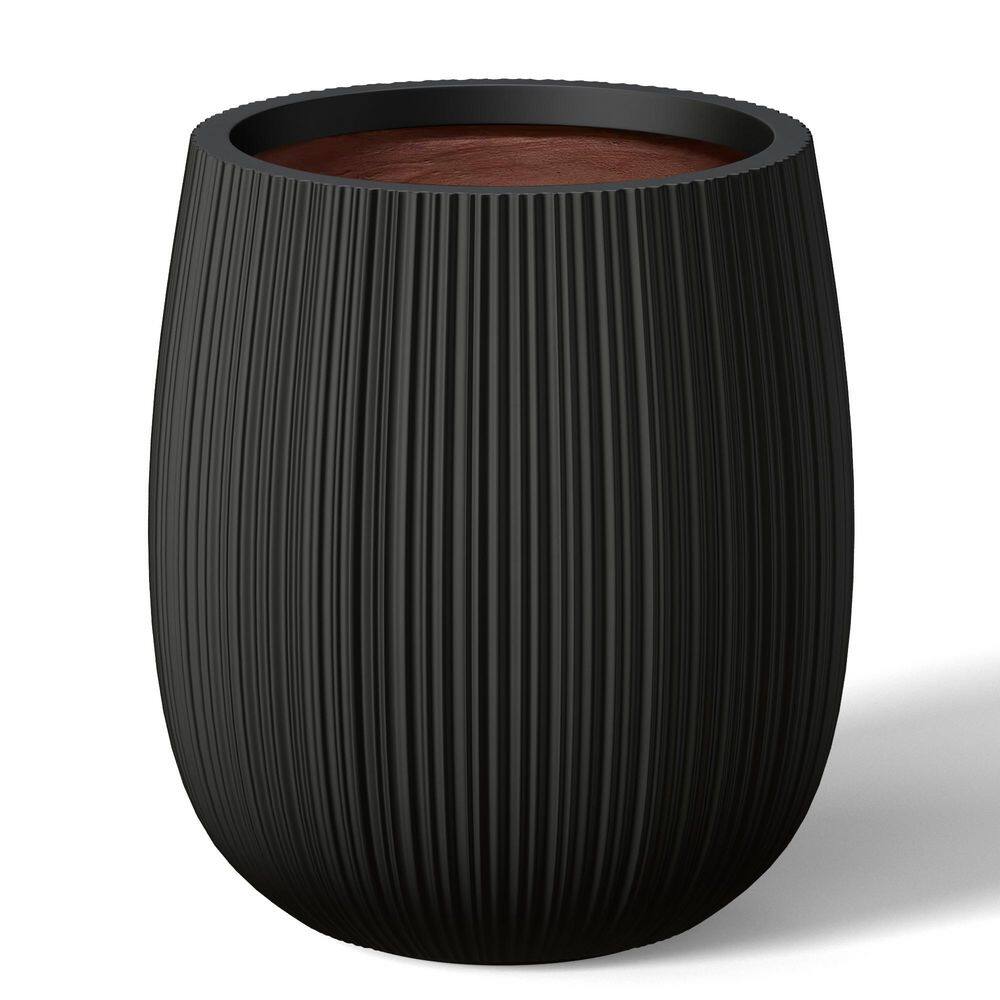 13 in. Middle Charcoal Black (Premium Inner) Concrete Round Planter / Pot with Drainage Holes - Hercitys