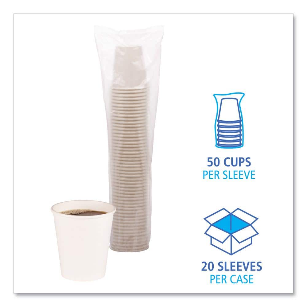 10 oz. White Disposable Paper Cups, Hot Drinks, 20 Cups / Sleeve, 50 Sleeves / Carton - Hercitys
