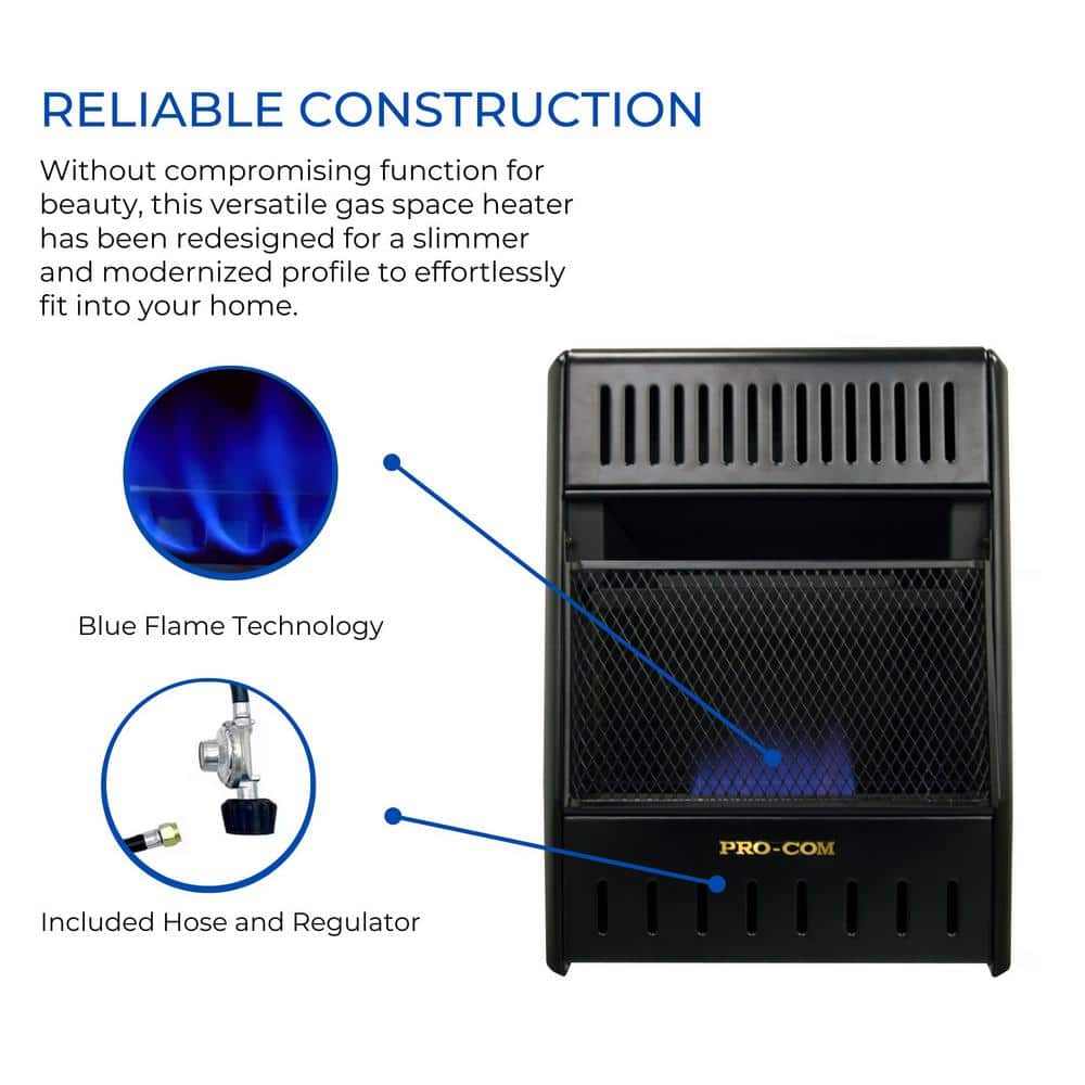 14 in. Vent-Free Propane Gas Wall Heater with Thermostat Control, 10000 BTU, Heats Up to 300 sq. ft. - Hercitys