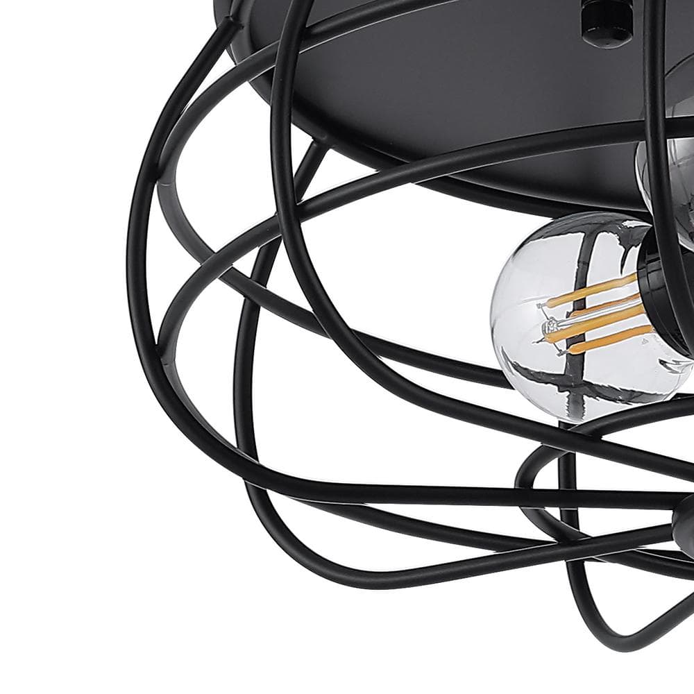 11 in. 3-Light Black Farmhouse Caged Flush Mount - Hercitys