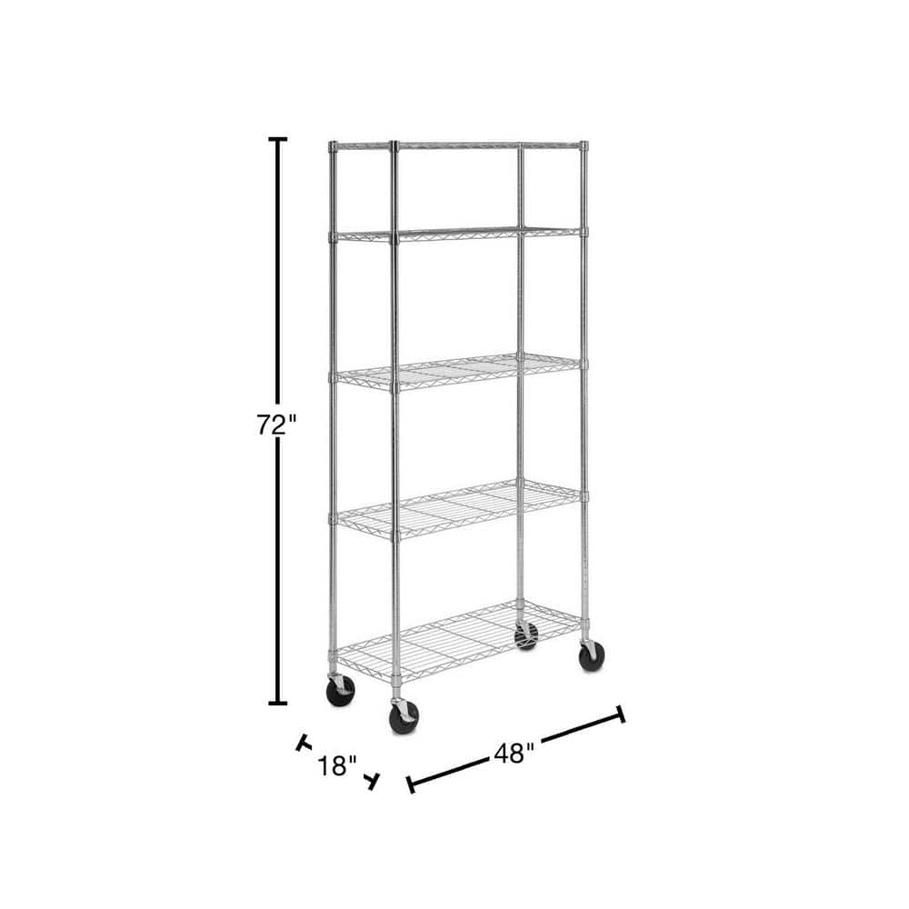 5-Tier Steel Wire Shelving Unit with Casters in Chrome (48 in. W x 72 in. H x 18 in. D) - Hercitys