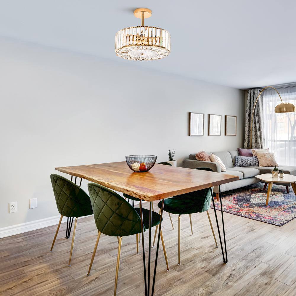 15 in. 4-Light Gold Crystal Semi Flush Mount Ceiling Light With Clear Glass Shade - Hercitys