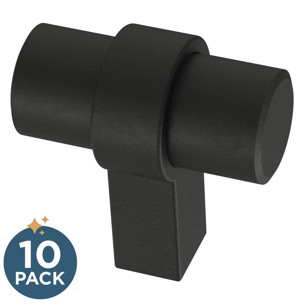(10-Pack) Simple Wrapped Bar 1-1/4 in. (32 mm) Classic Matte Black T-Shaped Bar Cabinet Knobs - Hercitys