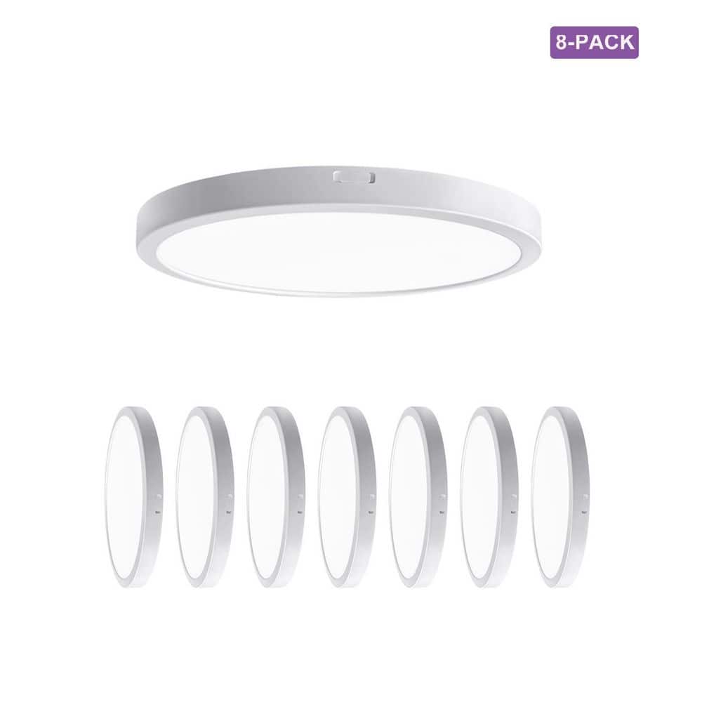 12 in. White New Ultra-Low Profile Integrated LED Flush Mount Ceiling Light 2700K-5000K 5CCT Selectable (8-Pack) - Hercitys