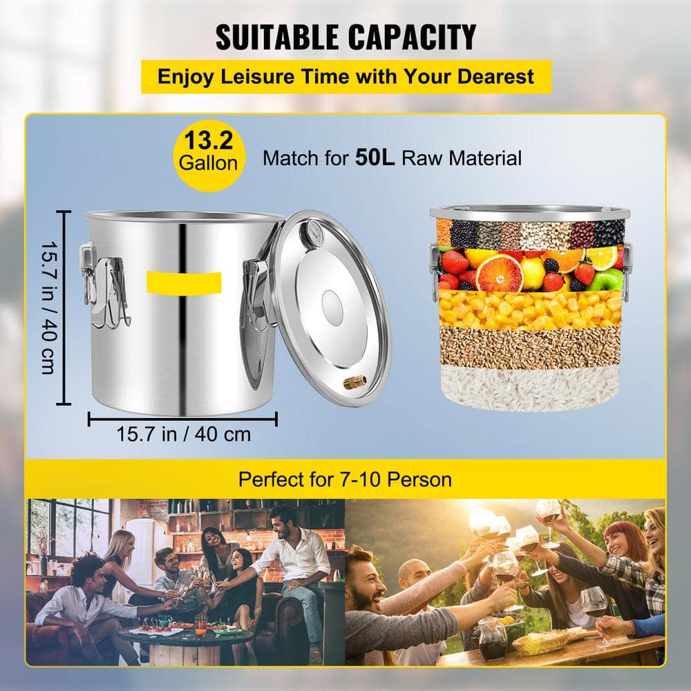 13.2Gal./50L Alcohol Still, Copper Tube Alcohol Distiller, Whiskey Making Kit with Built-In Thermometer+Circulating Pump - Hercitys
