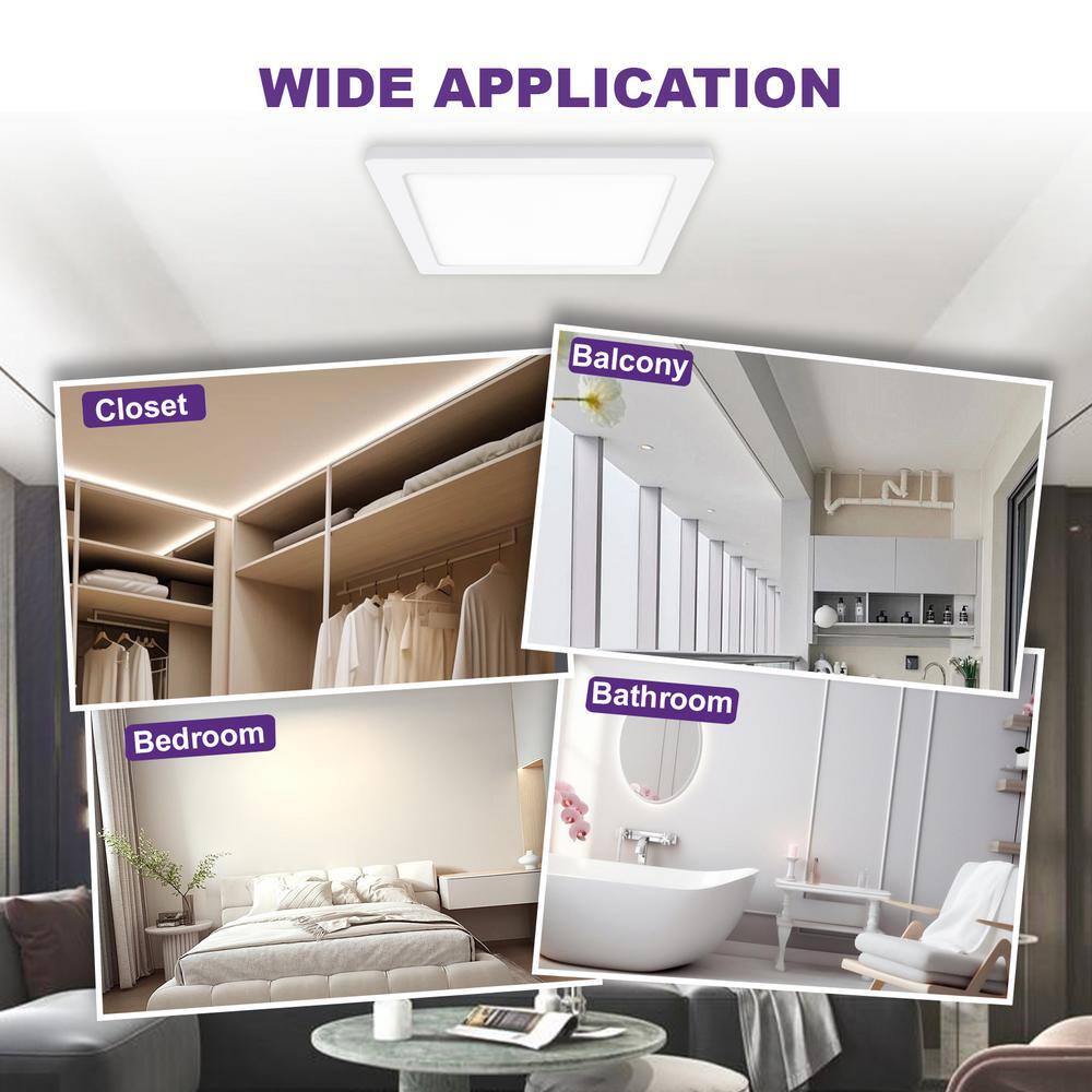 2-Pack 7 in. White Square New Ultra-Low Profile Integrated LED Flush Mount Light 3 CCT Selectable - Hercitys