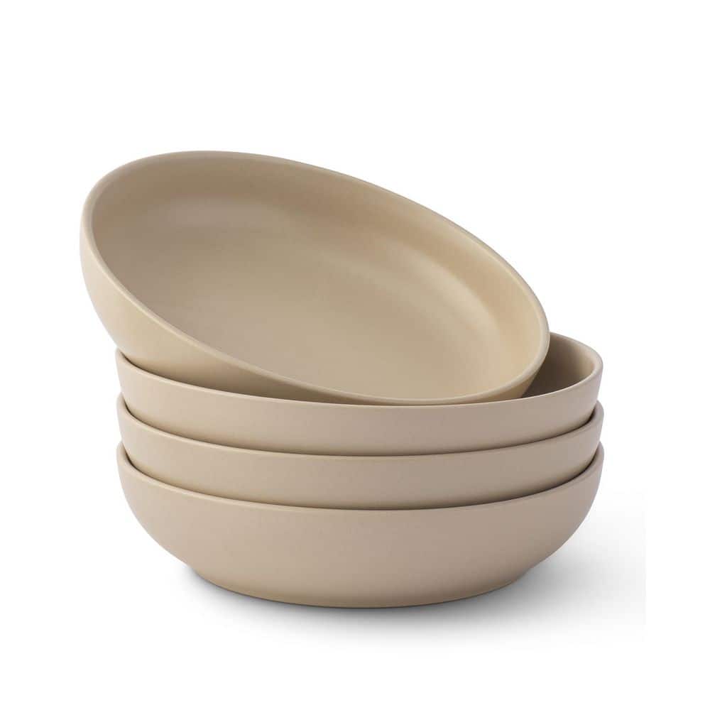4-Pieces Stoneware Pasta Bowl Set, 40 oz.-Beige - Hercitys