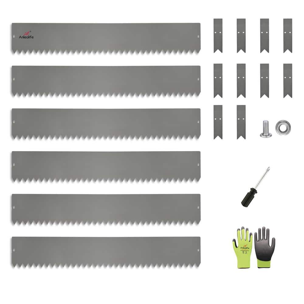 40 in. x 6 in. Quartz Grey Galvanized Steel Garden Landscape Edging Lawn Border with Gloves and 10 Stakes (6-Pieces ) - Hercitys