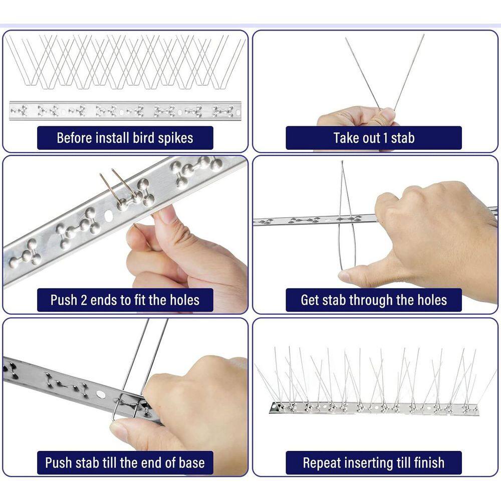 13 in. x 1.1 in. Stainless Steel Base Bird Spikes Deterrent, Arrow Pigeon Spikes Fence Kit, Covers 15 ft. (14-Pack) - Hercitys