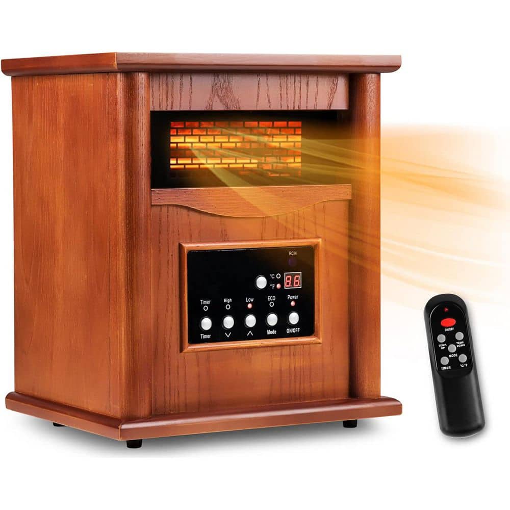 1500-Watt Portable Wood Electric Quartz Space Heater with Remote Control Thermostat Energy Efficient for Inside Use - Hercitys