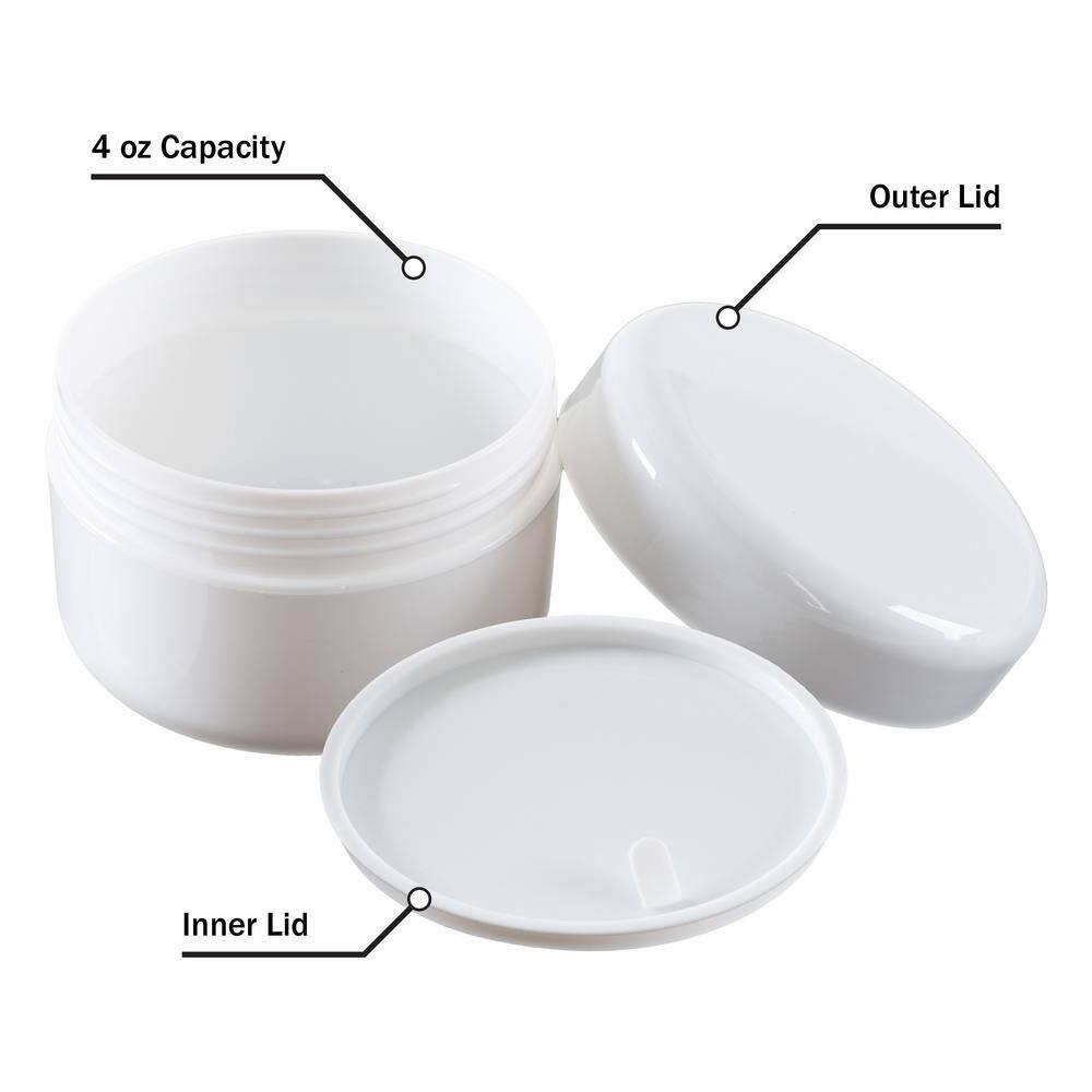 48-Pack 4 Oz White Plastic Containers with Inner and Outer Lid - Hercitys