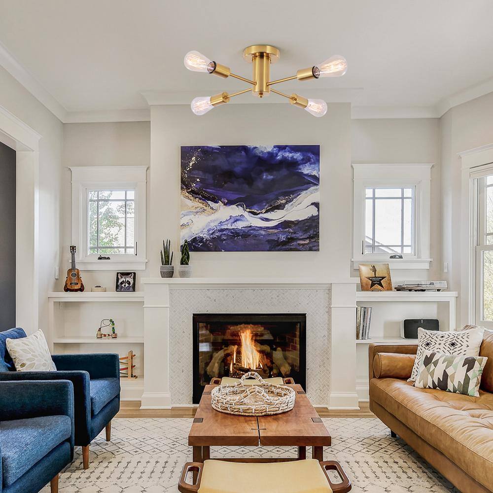 17.5 in. 4-Light Gold Sputnik Transitional Flush Mount Ceiling Lights - Hercitys