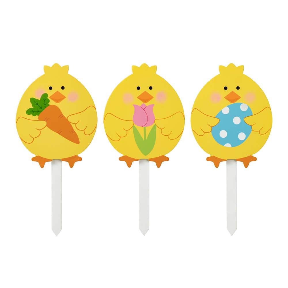 15 in. H Easter Wooden Chick Pick/Yard Stake (Set of 3) - Hercitys