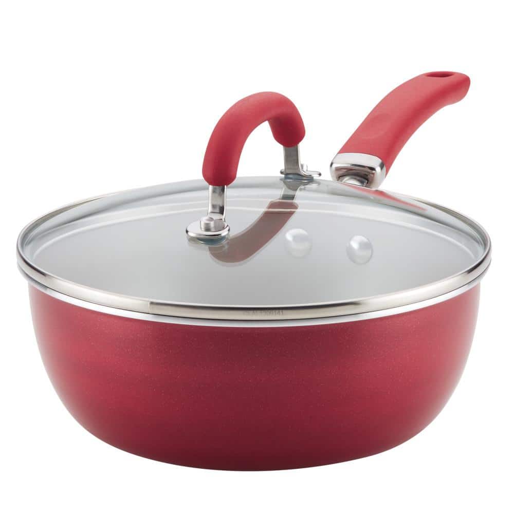 10 in. Aluminum Nonstick Skillet Create Delicious in Red Shimmer with Glass Lid - Hercitys