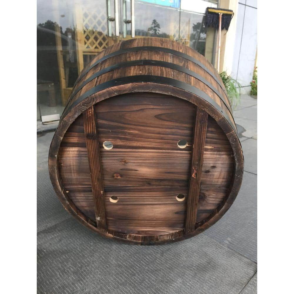 26 in. Jackson Extra Large Brown Wood Barrel Planter (26 in. D x 16.5 in. H) with Drainage Hole - Hercitys