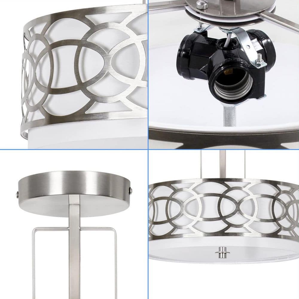 14.5 in. 3-Light Silver Drum Semi-Flush Mount - Hercitys