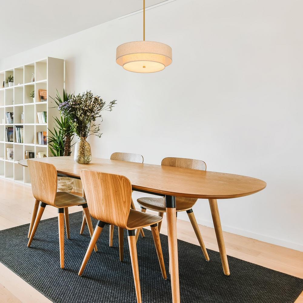 18 in. 4-Light Antique Brass Semi-Flush Mount Ceiling Light Fixture Drum Pendant Light with 2-Layer Fabric Shade - Hercitys