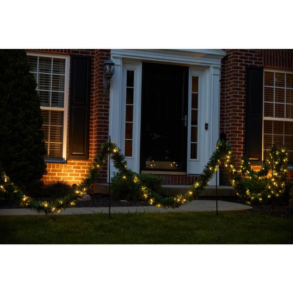 50 ft. Long Pre-Lit Christmas Garland Pathway Lights 400 5 mm Warm White LED Lights – 6 Shepherds Hooks Included - Hercitys