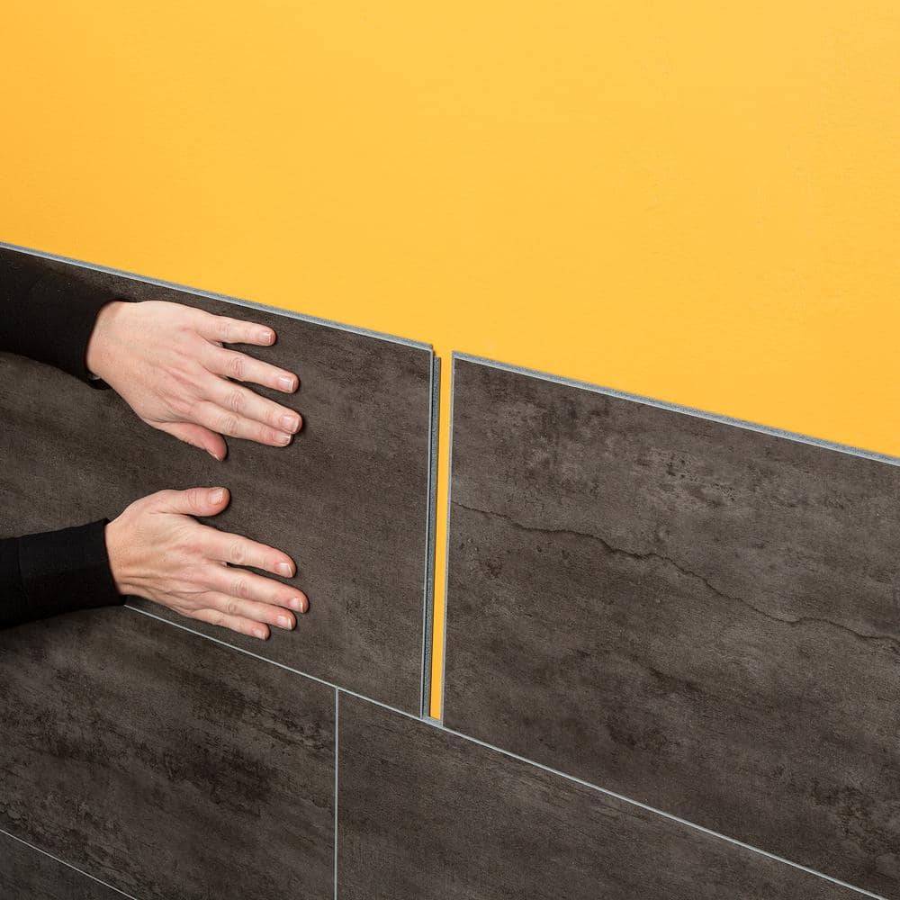 25.6 in. L x 14.8 in. W Ashen Slate No Grout Vinyl Wall Tile (21 sq. ft./case) - Hercitys