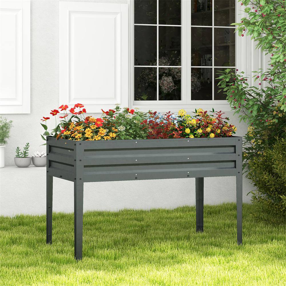 46 in. L x 24 in, W. x 32 in. H Freestanding Grey Steel Raised Garden Bed with Drainage Holes Garden Backyard and Patio - Hercitys