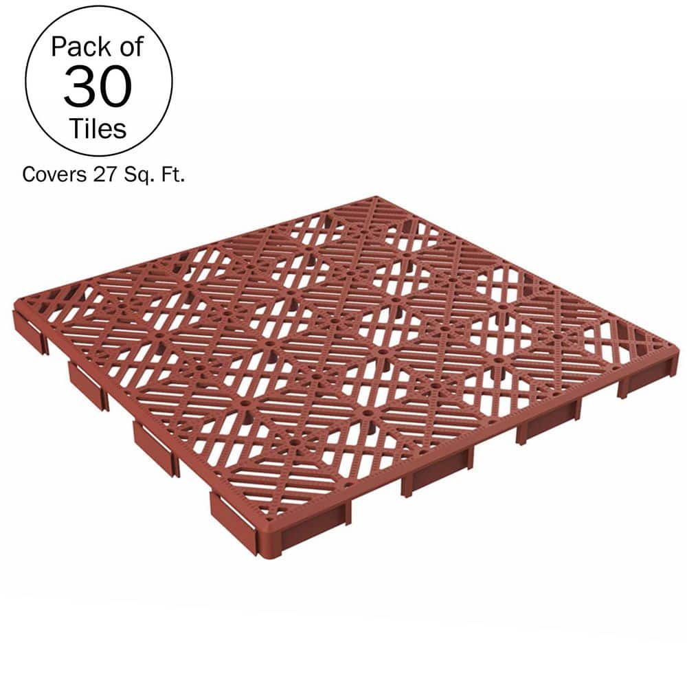 1 ft. W x 1 ft. L Terracotta Outdoor Interlocking Diamond Pattern Polypropylene Patio and Deck Tile Flooring (Set of 30) - Hercitys
