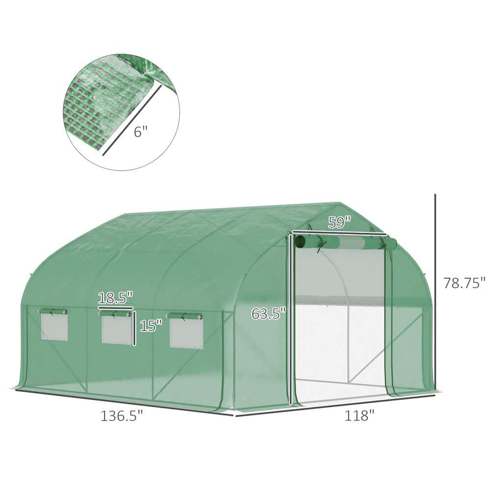 136.8 in. W x 117.6 in. D x 79.2 in. H Green Walk-In Tunnel Greenhouse - Hercitys