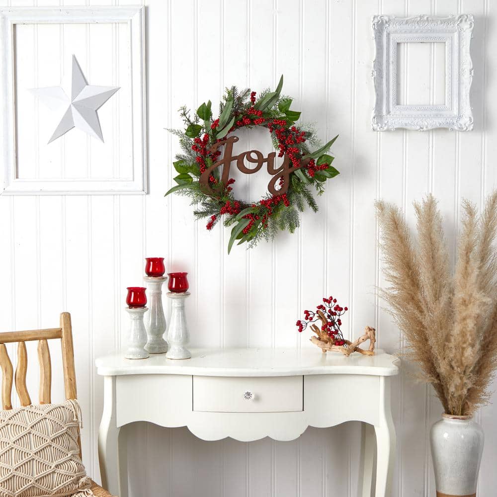 24 in. Unlit Joy and Berries Artificial Christmas Wreath - Hercitys