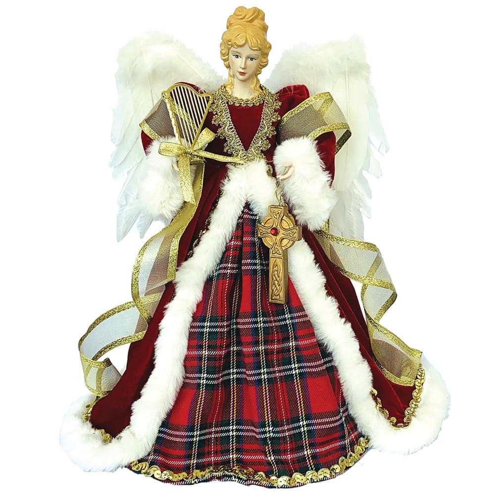 16 in. Red Plaid Angel Tree Topper - Hercitys