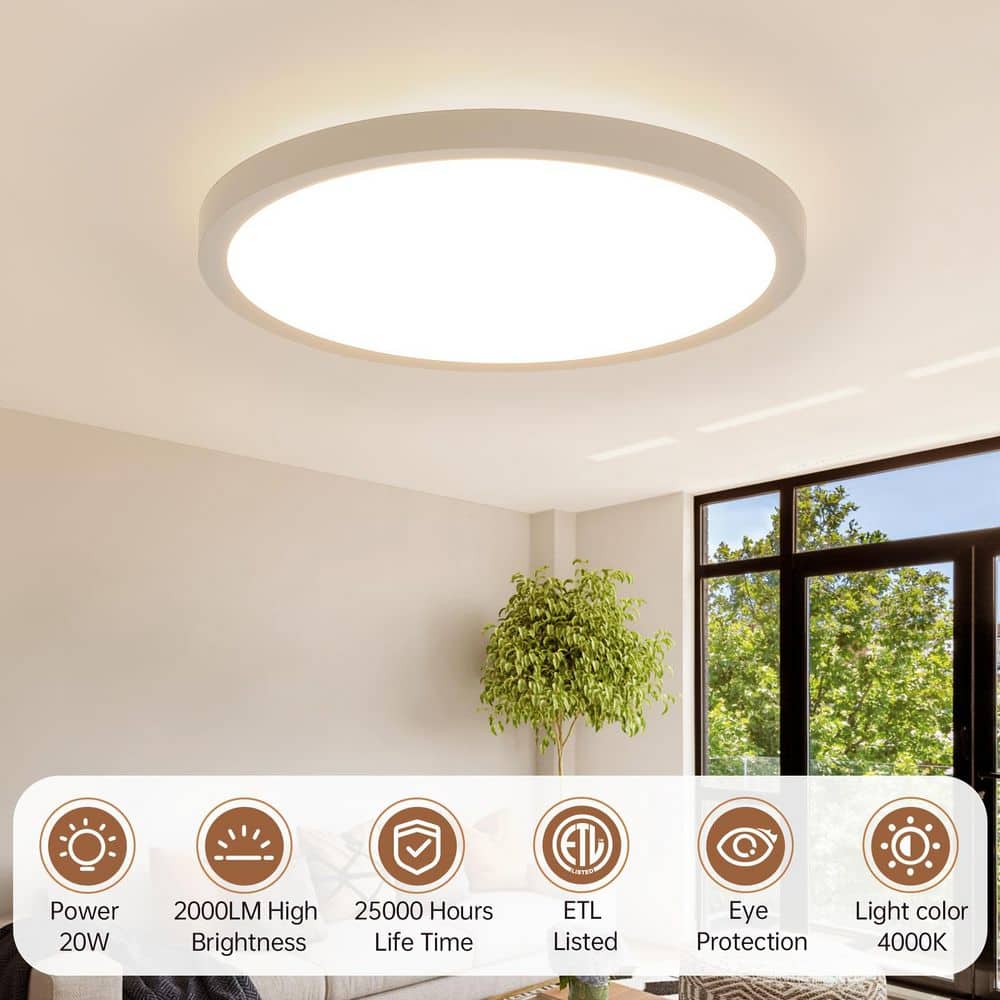 12 in. 20-Watt Modern White LED Integrated Flush Mount with White Acrylic Shade - Hercitys