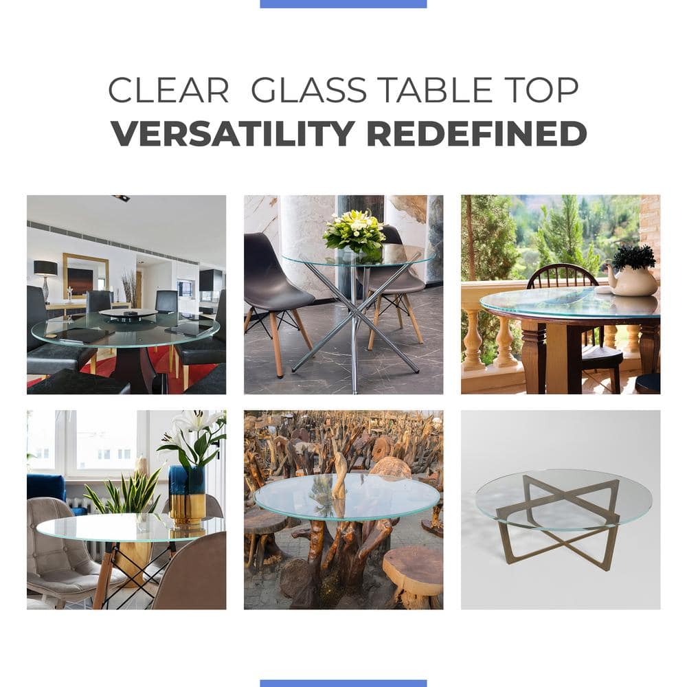 14 in. Clear Round Glass Table Top, 1/2 in. Thickness Tempered Beveled Edge Polished - Hercitys