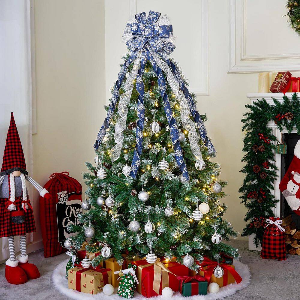 45 Inch Christmas Tree Topper Bow, Green Red White Ribbon Bow with Stripes and Dots, Large Gift Bow for Xmas Tree Topper - Hercitys