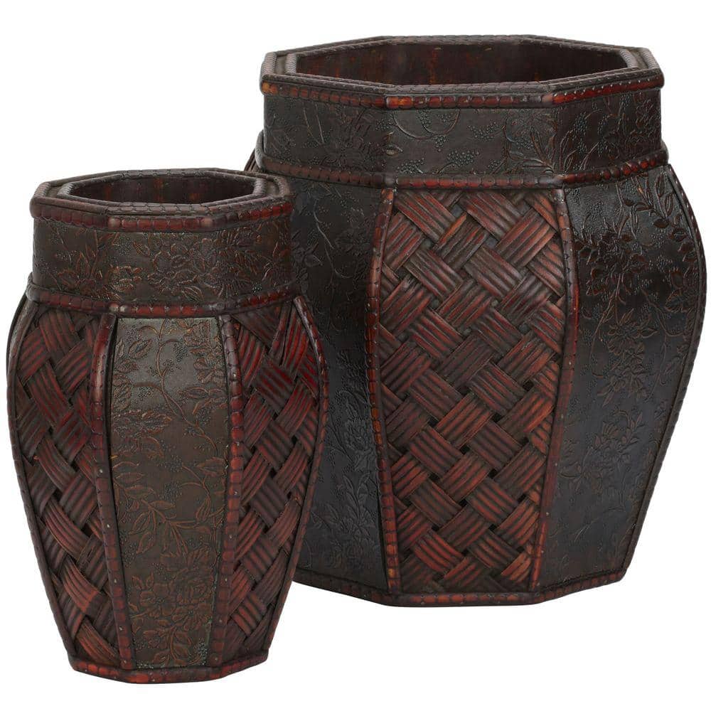 12.5 in. H Burgundy Design and Weave Panel Decorative Planters (Set of 2) - Hercitys