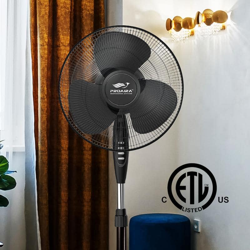 16 in. Oscillating Pedestal Fan in Black with 3 Speed Controls - Hercitys