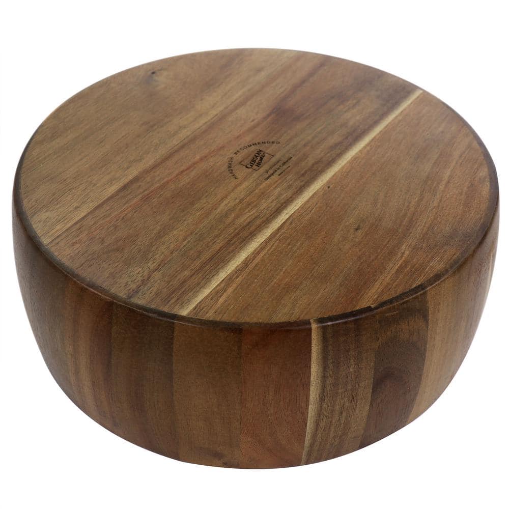 13 in. 70 fl. Oz. Brown Acacia Wood Salad Serving Bowl and Spoon (Set of 3) - Hercitys