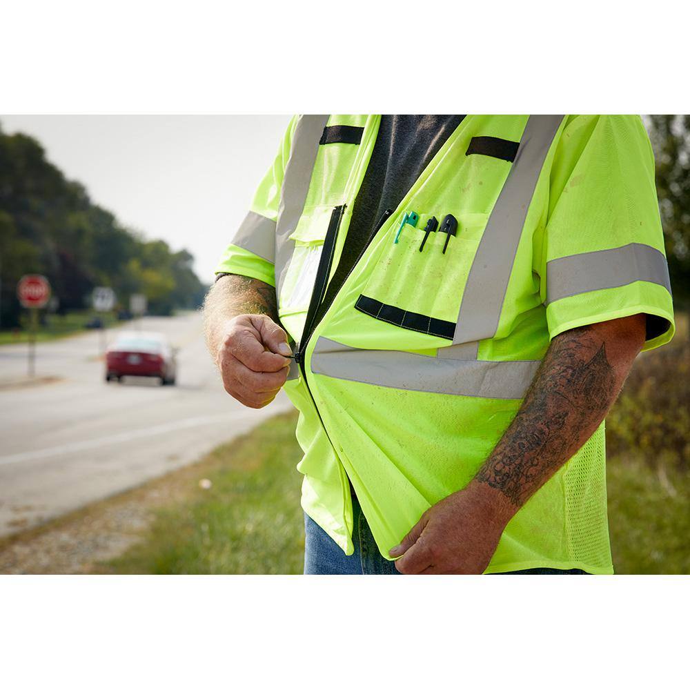 2X-Large/3X-Large Yellow Class 3 High Visibility Safety Vest with 10-Pockets and Sleeves - Hercitys