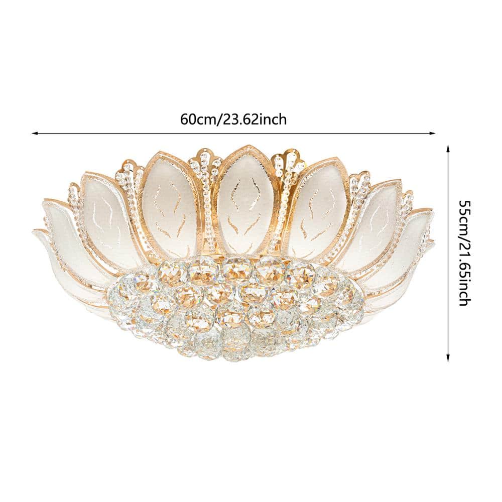 23 in. 7-Light Modern Gold Lotus Flower Shape Flush Mount Ceiling Lamp with Remote Control - Hercitys