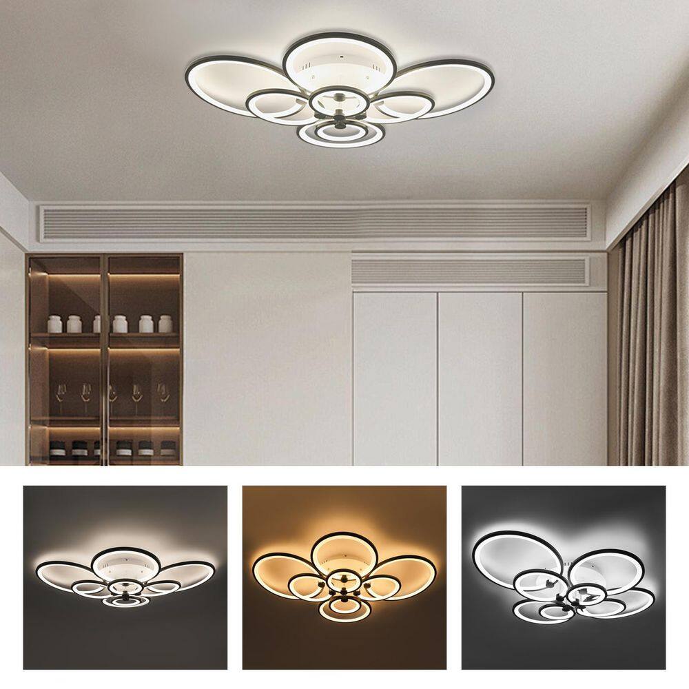 41.33 in. 8-Light Black and White Modern Selectable LED Semi-Flush Mount Ceiling Light with Remote Control - Hercitys