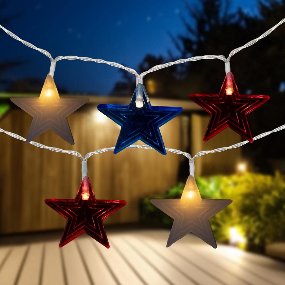 20-Count Patriotic Americana Star LED String Lights 9.5 ft. Clear Wire - Hercitys