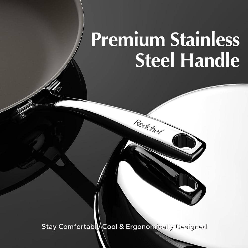 10 in. Stainless Steel Titanium Ceramic Nonstick Coating Frying Pan with Glass Lid and Stainless Steel Stay Cool Handle - Hercitys