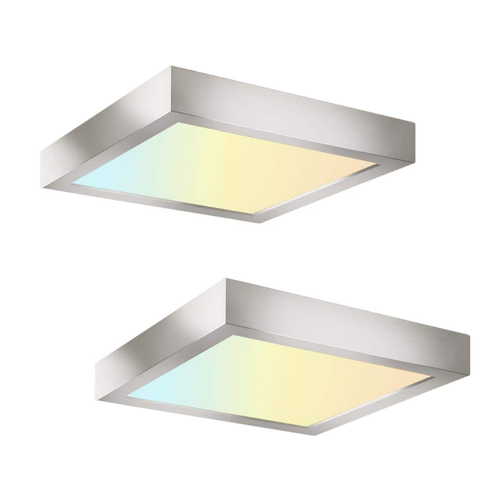 2-Pack 9 in. Brushed Nickel Selectable LED Integrated LED Flush Mount Square Downlight - Hercitys