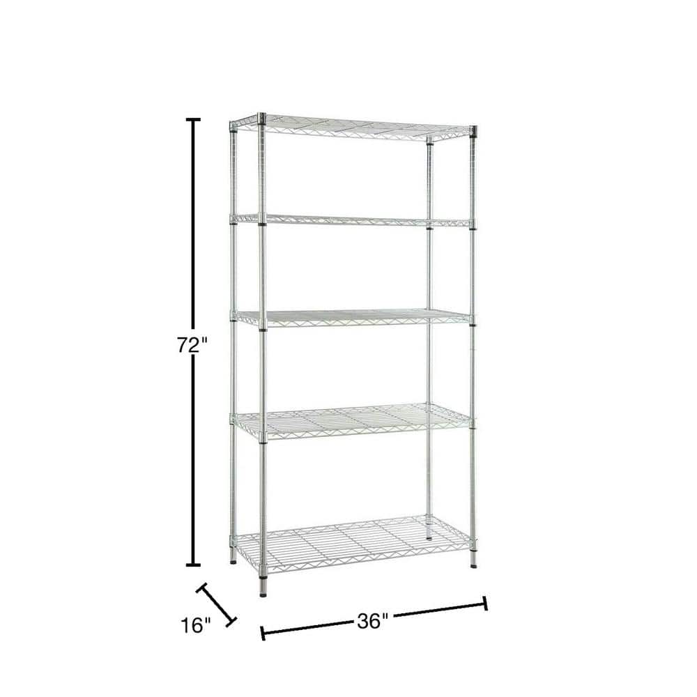 5-Tier Steel Wire Shelving Unit in Chrome (36 in. W x 72 in. H x 16 in. D) - Hercitys