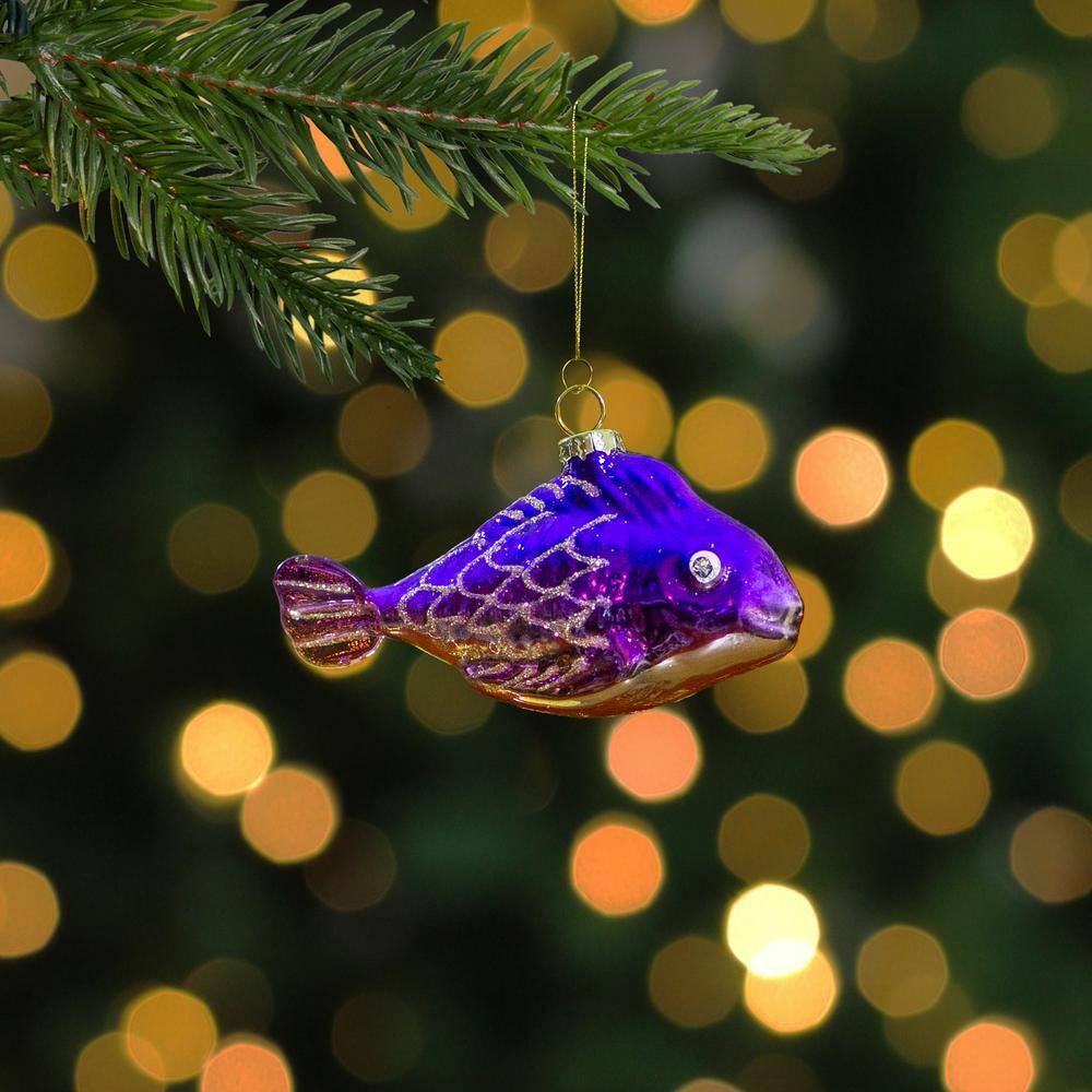 4 in. Purple and Gold Glass Fish Christmas Ornament - Hercitys