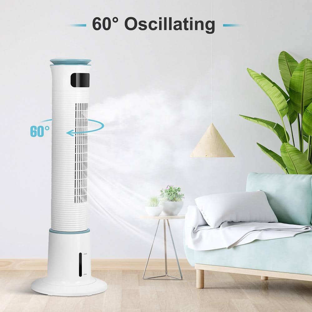 43 in. 12-Speed Standing Tower Fan Humidifier Cooling Fan in White with 15 Hours Timing Closure and Remote Control - Hercitys